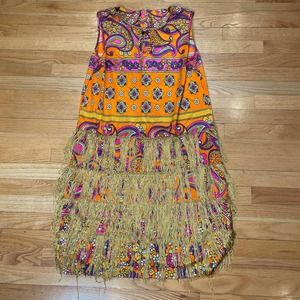 Vintage 70s Mod Groovy Psychedelic Tassel Midi Dress